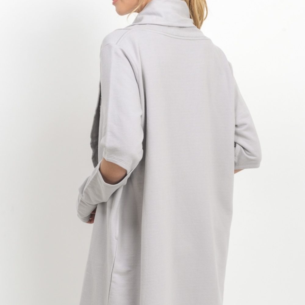 Light Grey Open Front Cardigan With Cutout Sleeve - Picture 4 of 5